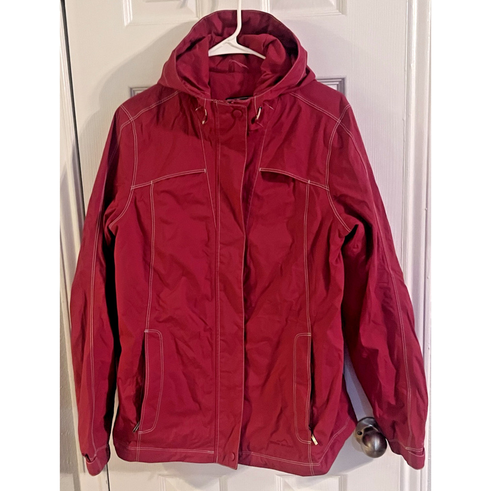 Eddie Bauer Jacket Mens Size Medium Weather Edge Red Hooded Waterproof